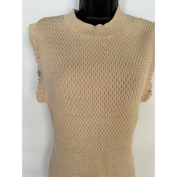 NWT Endless Rose Cream Textured Knit Crochet Bodycon Mini Dress Size L Tie Back - Picture 2 of 9